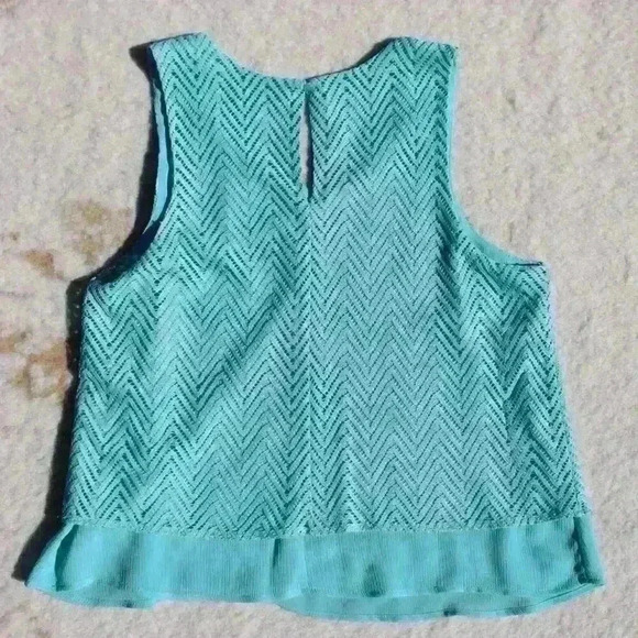 CANDIES 90s Y2K Teal Lace Tiered Cropped Flare Floaty Relaxed Tank Top Women XL - Picture 11 of 11